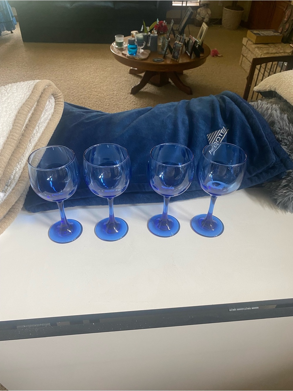 Blue Stemmed Wine Glasses - Set of 8